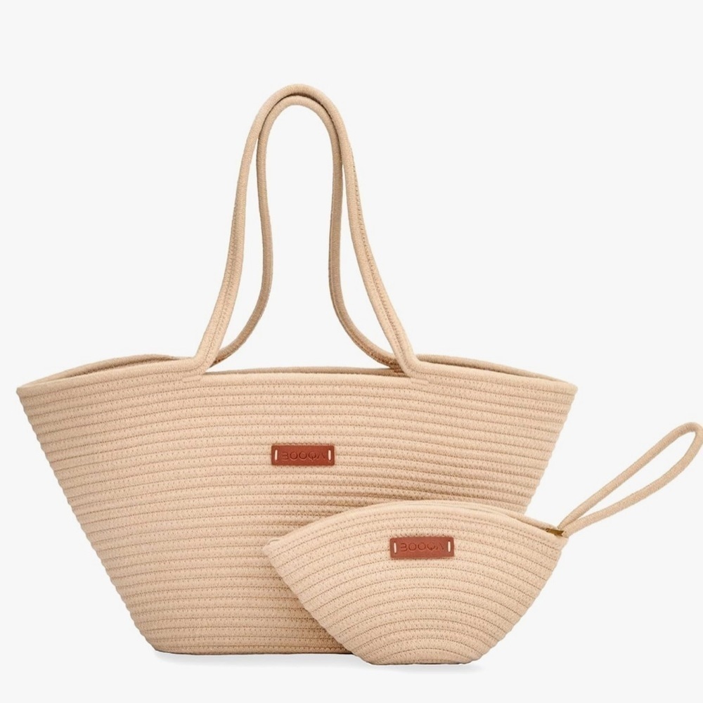 BOOQA Woven Rope Shoulder Tote & Small Handbag Set for Beach Pool Travel NWT